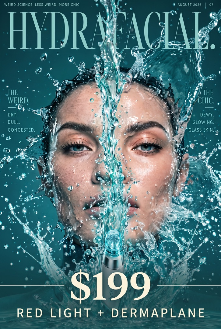 HydraFacial magazine cover: $199 including red light therapy and dermaplaning
